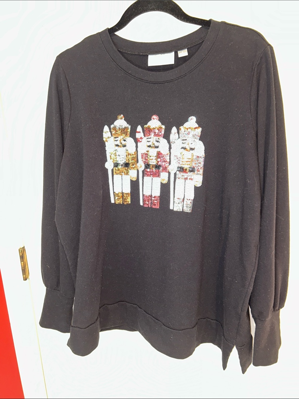 Jingle Belle by Kim Gravel Black Sequin Nutcracker Knit Top